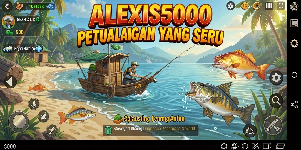 Tampilan gameplay ALEXIS500 yang menampilkan aksi memancing seru.