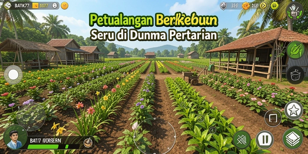 Screenshot gameplay BATIK77 menunjukkan suasana taman yang rimbun dan penuh warna.