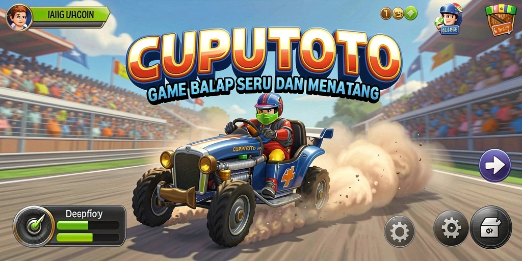 Screenshot utama CUPUTOTO menampilkan aksi balap yang mendebarkan.