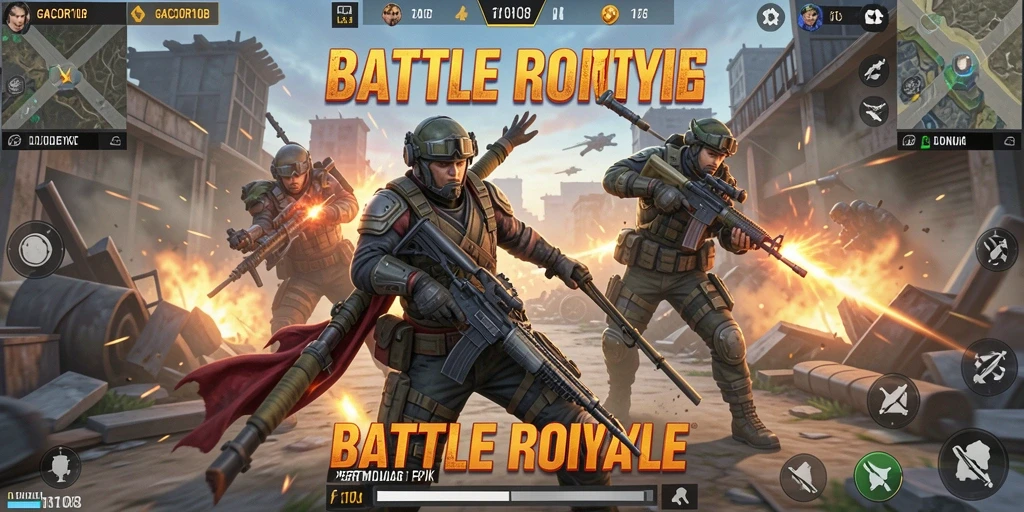Tampilan aksi pertempuran intens dalam gameplay GACOR108 Battle Royale.