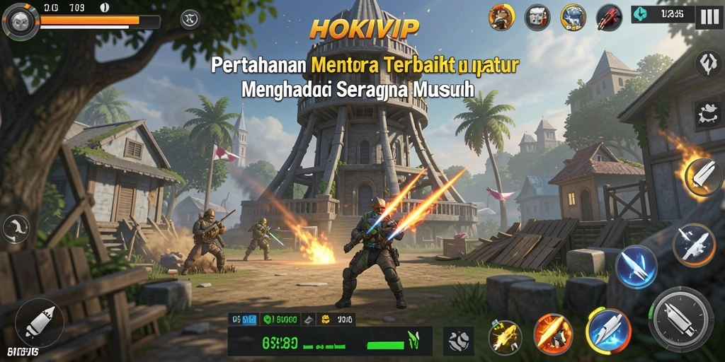 Tampilan gameplay menara pertahanan menantang di HOKIVIP.