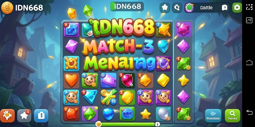 Tampilan gameplay seru dari IDN668 dalam genre Match-3.