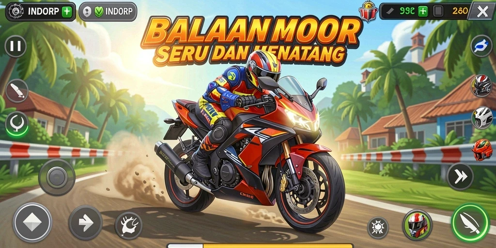 Gameplay seru di INDORP dengan balapan motor yang menegangkan.