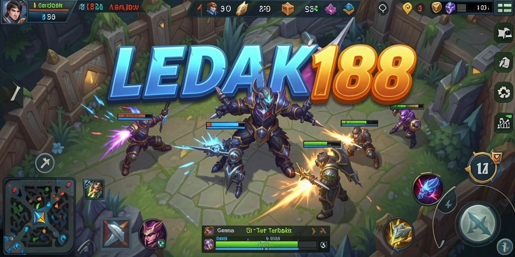 Screenshot utama LEDAK188 menunjukkan aksi seru gameplay MOBA yang mendebarkan.