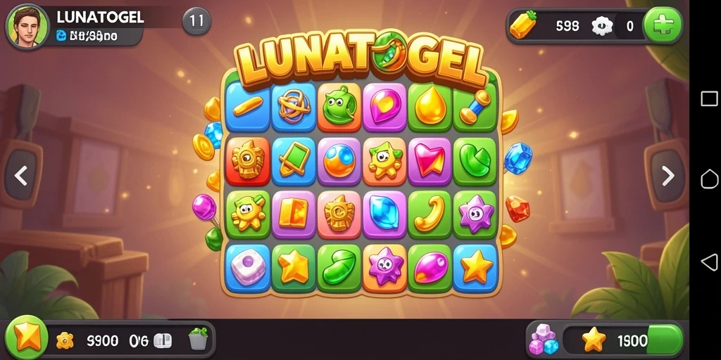 Tangkapan layar LUNATOGEL menampilkan gameplay Match-3 yang seru.