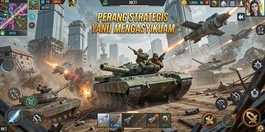 Tangkapan layar gameplay RK77 menunjukkan pertempuran intens yang mendebarkan.