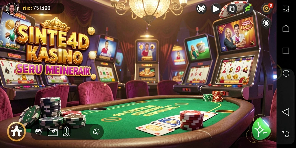 Screenshot dari gameplay seru di SINTE4D yang menunjukkan suasana kasino.