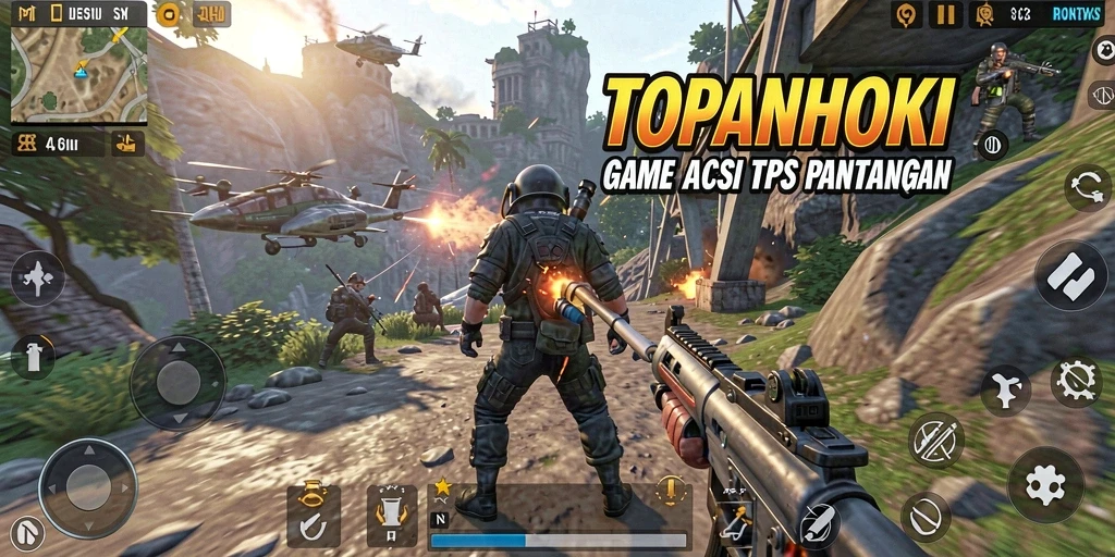 Gameplay seru dalam TOPANHOKI dengan penembakan dan strategi.